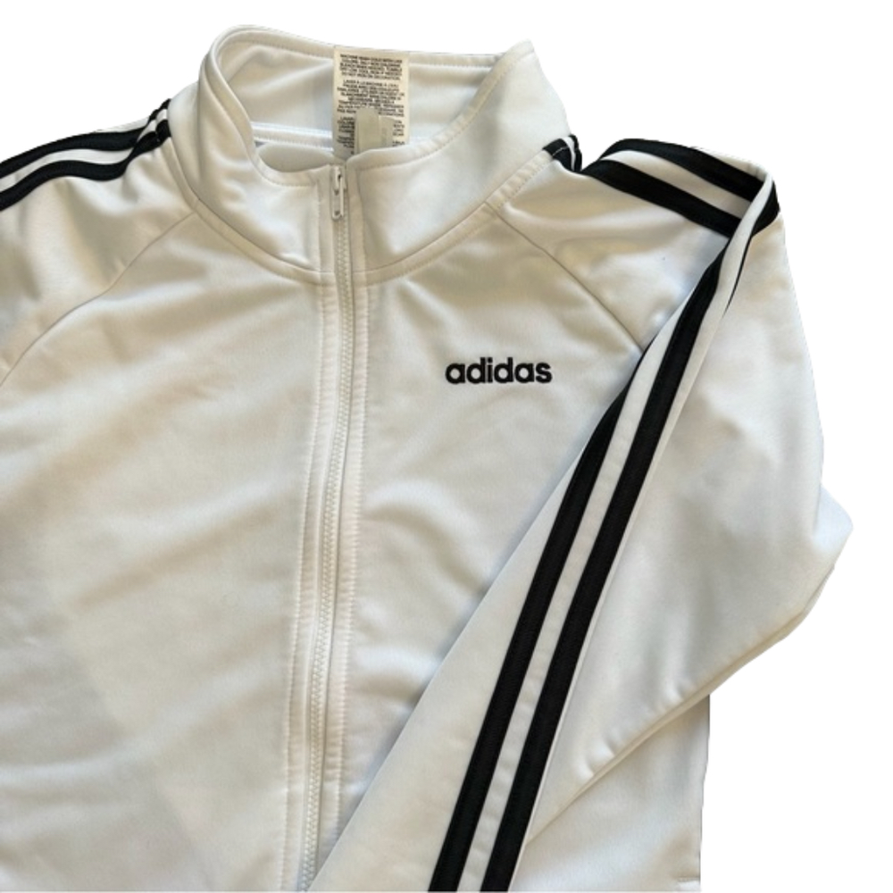 Adidas Kids Athletic full zip jacket White with black stripes